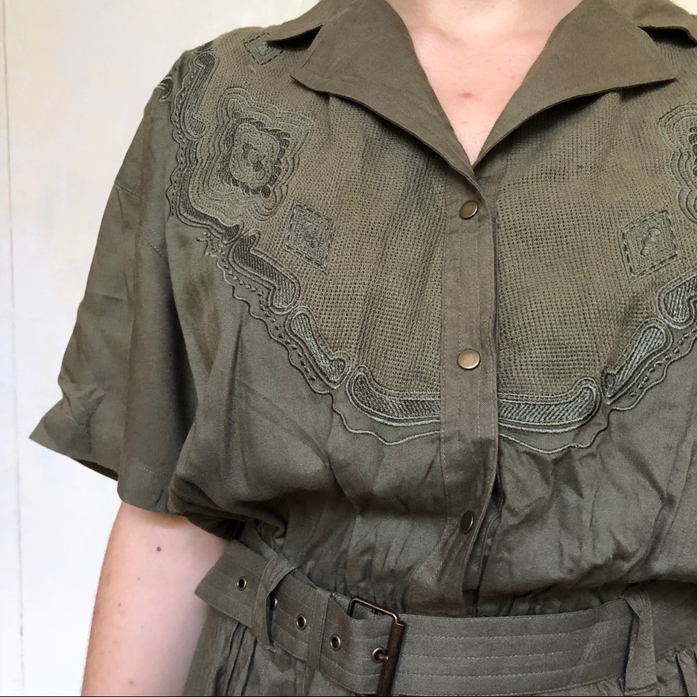 Army green dress like romper with embroidery